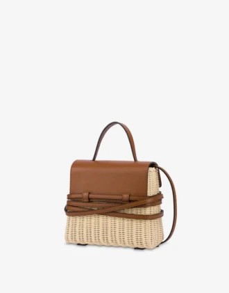 Borsa Moschino Tie Me in rattan Small