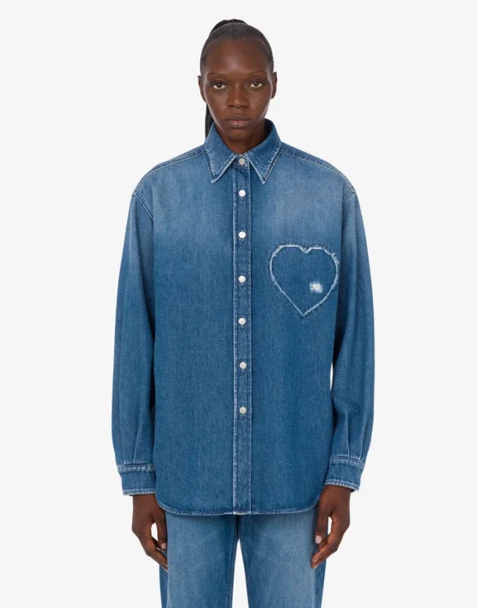 Camicia in denim di cotone blu Camicia in denim di cotone blu
