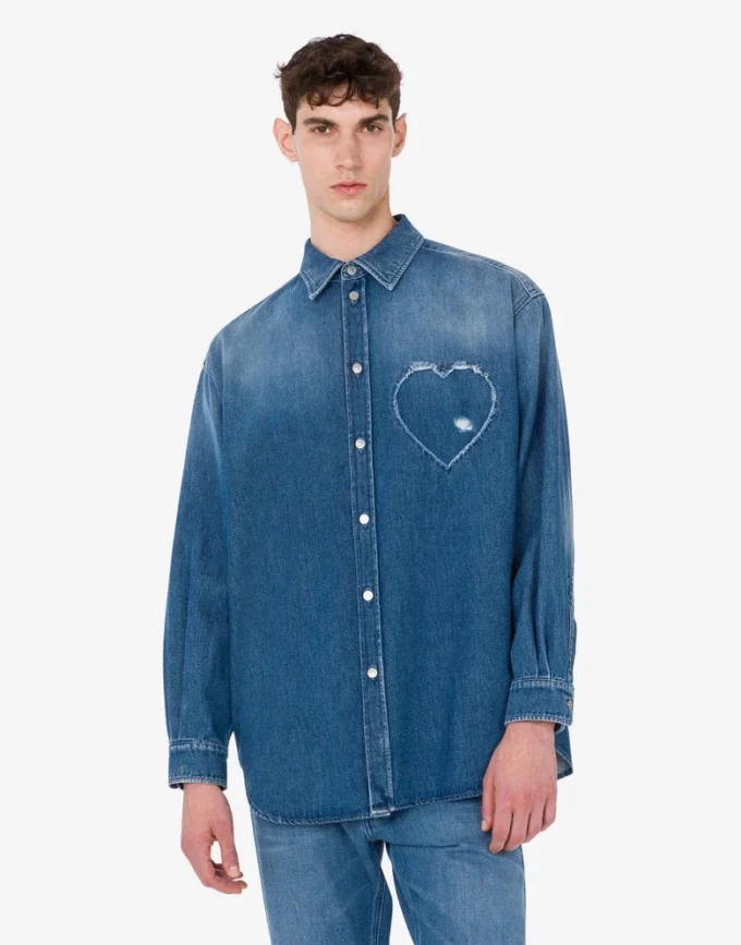 Camicia in denim di cotone blu Camicia in denim di cotone blu