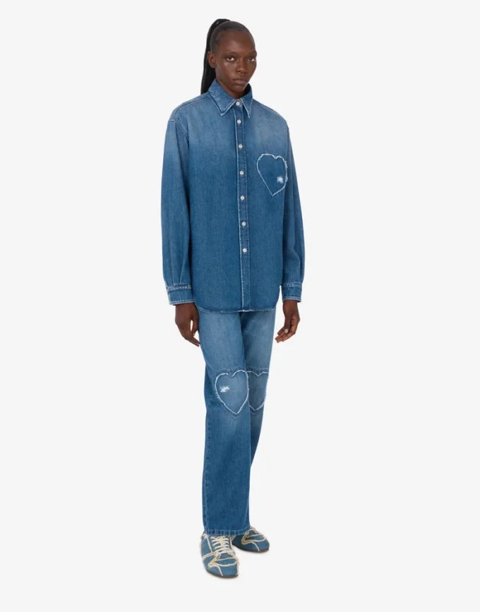 Camicia in denim di cotone blu Camicia in denim di cotone blu