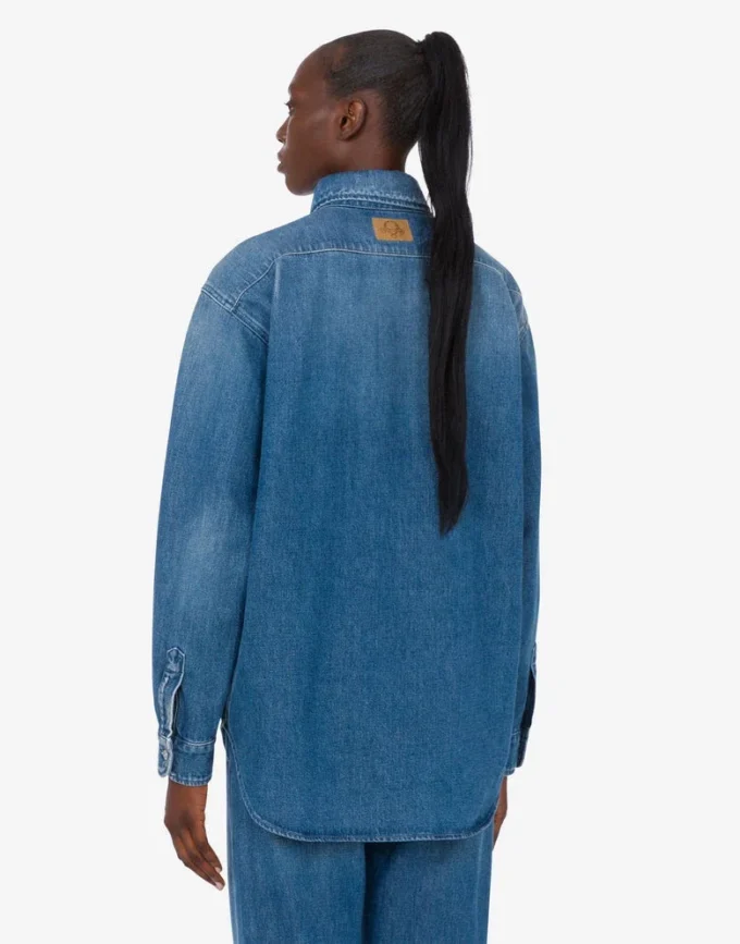 Camicia in denim di cotone blu Camicia in denim di cotone blu