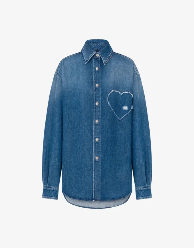 Camicia in denim di cotone blu Camicia in denim di cotone blu