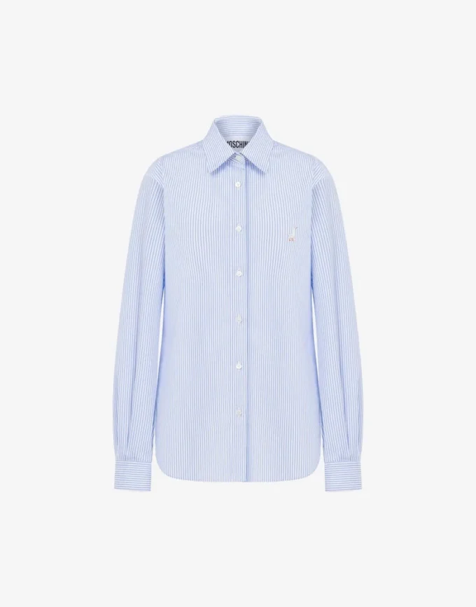 Camicia in popeline a righe Ricamo Goose Camicia in popeline a righe Ricamo Goose