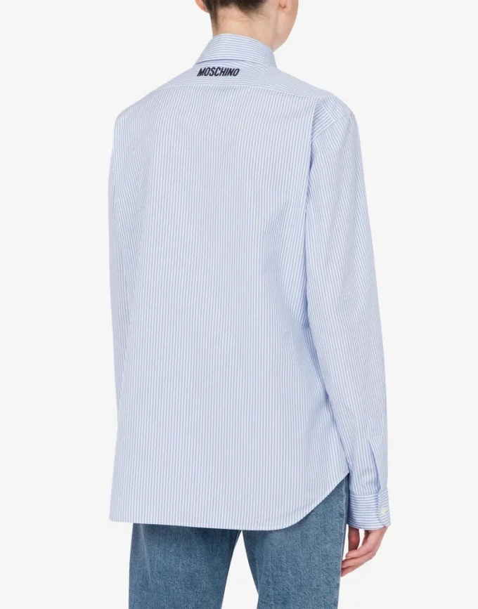 Camicia in popeline a righe Ricamo Goose Camicia in popeline a righe Ricamo Goose