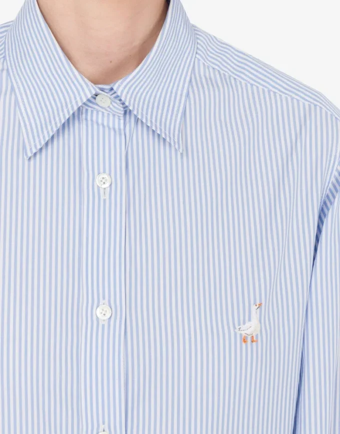 Camicia in popeline a righe Ricamo Goose Camicia in popeline a righe Ricamo Goose