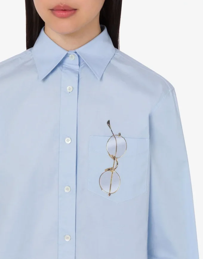Camicia in popeline di cotone elasticizzato stampato Camicia in popeline di cotone elasticizzato stampato