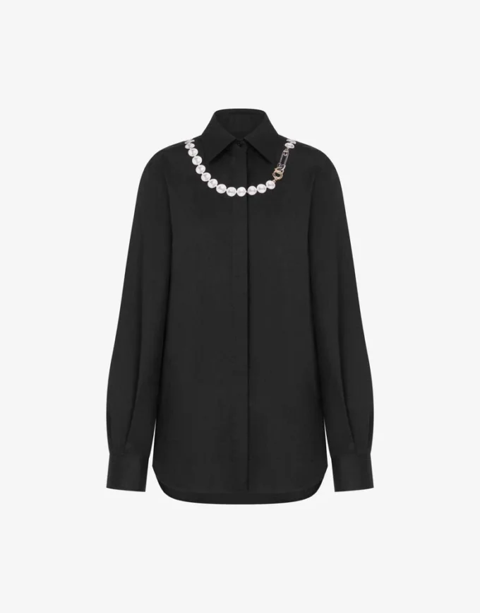 Camicia in popeline di cotone elasticizzato stampato Camicia in popeline di cotone elasticizzato stampato