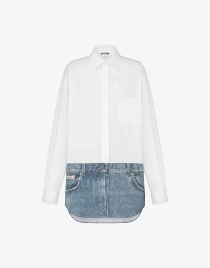 Camicia in popeline di cotone elasticizzato stampato Camicia in popeline di cotone elasticizzato stampato
