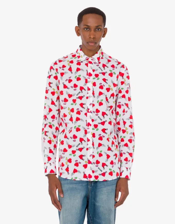 Camicia leggera in popeline di cotone con stampa Camicia leggera in popeline di cotone con stampa