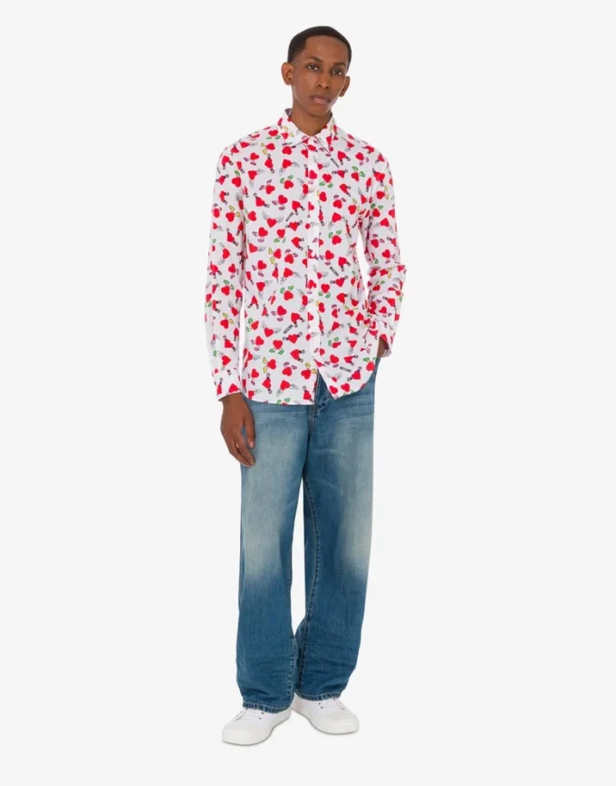 Camicia leggera in popeline di cotone con stampa Camicia leggera in popeline di cotone con stampa