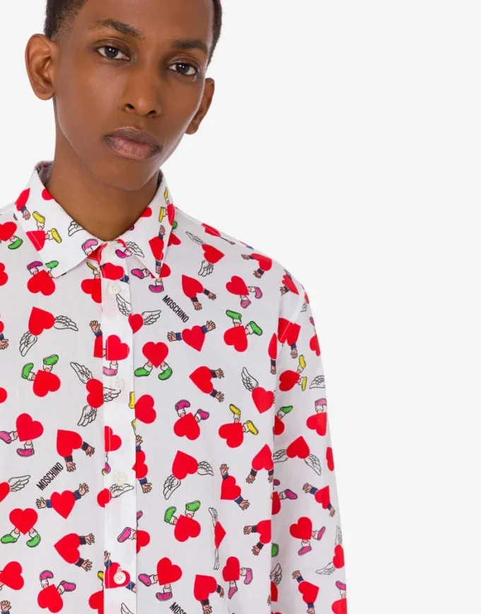 Camicia leggera in popeline di cotone con stampa Camicia leggera in popeline di cotone con stampa