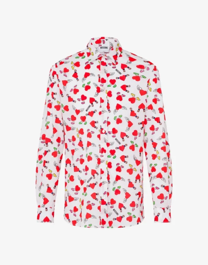 Camicia leggera in popeline di cotone con stampa Camicia leggera in popeline di cotone con stampa