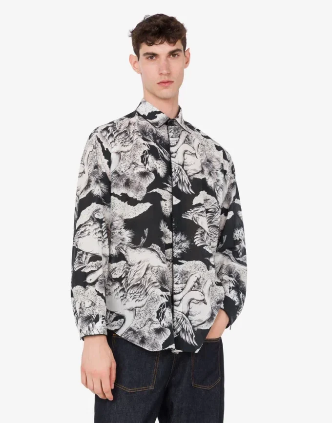 Camicia leggera in popeline di cotone con stampa oca Camicia leggera in popeline di cotone con stampa oca