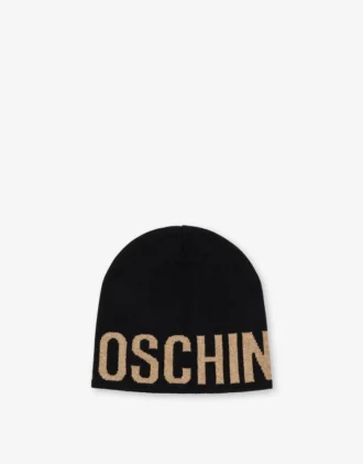 Cappello in maglia con logo in lettere dorate