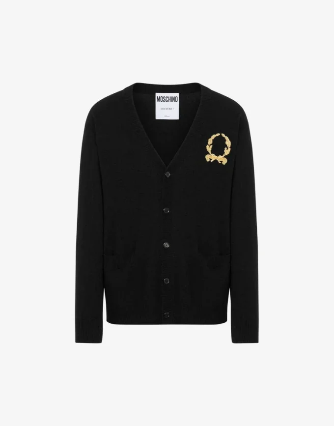Cardigan in lana e cashmere Ricamo corona d’alloro
