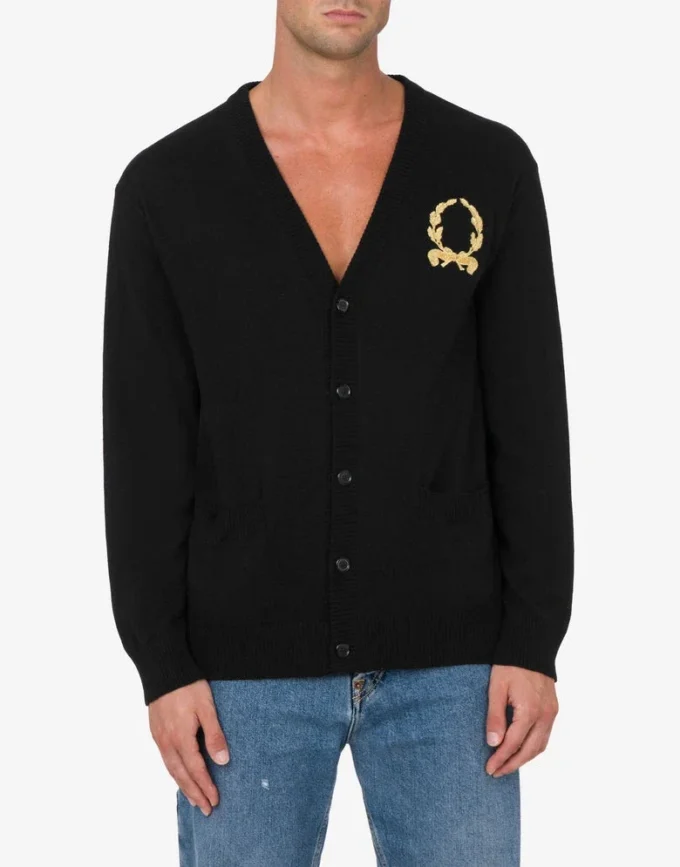 Cardigan in lana e cashmere Ricamo corona d’alloro
