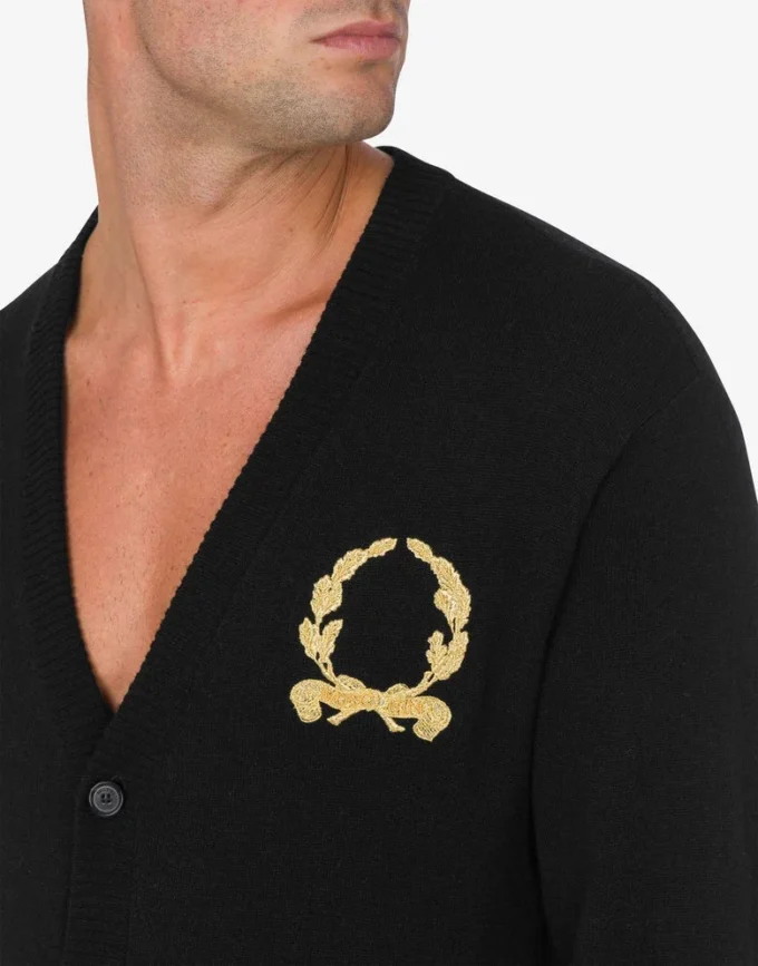 Cardigan in lana e cashmere Ricamo corona d’alloro