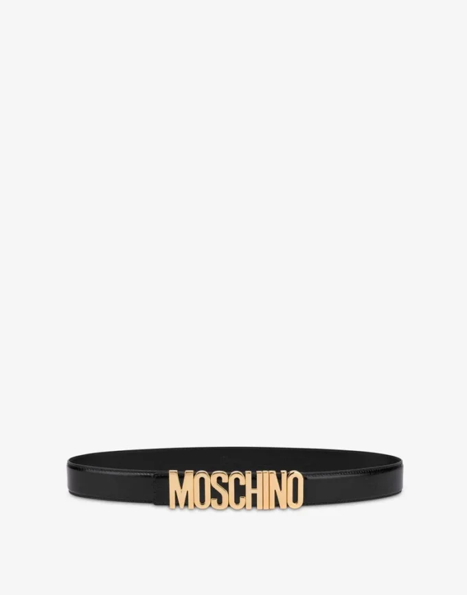 Cintura in pelle di vitello con logo Lettering