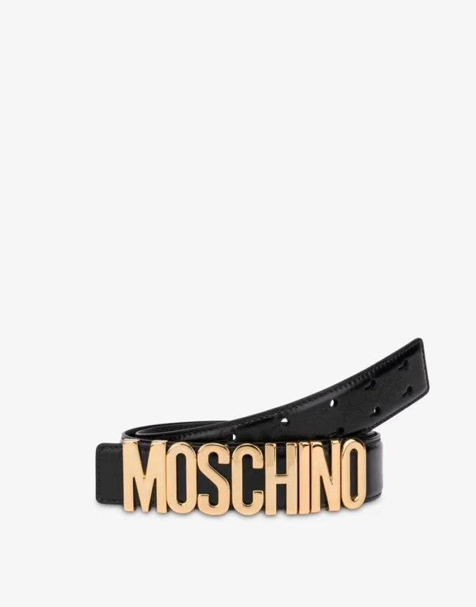 Cintura in pelle di vitello con logo Lettering