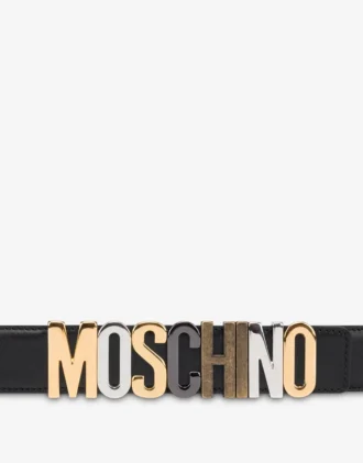 Cintura in pelle di vitello con logo Lettering misto