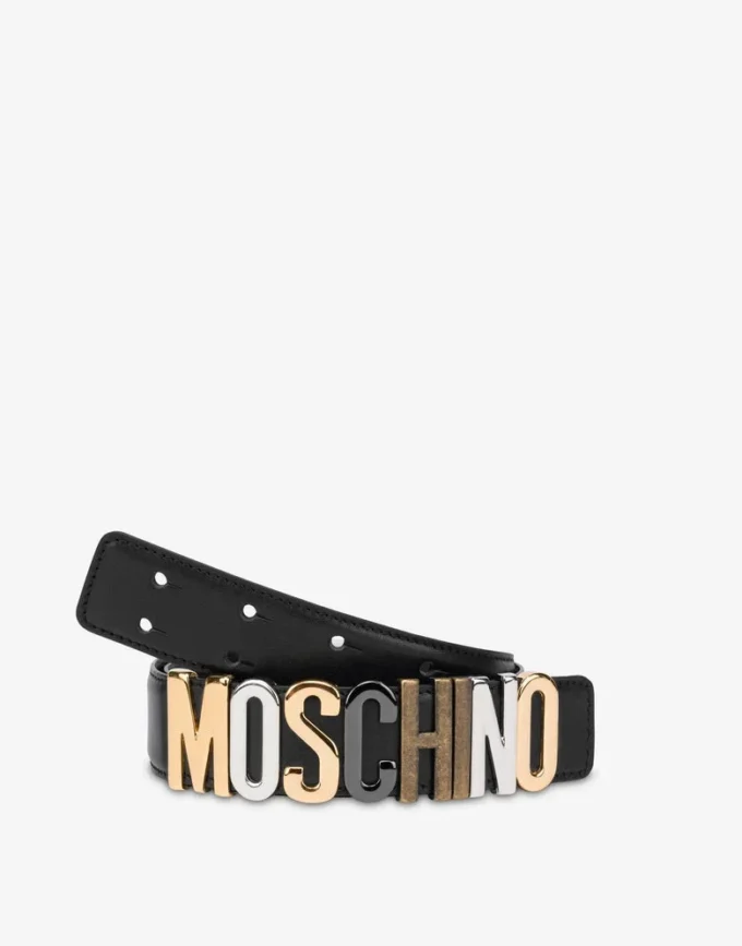 Cintura in pelle di vitello con logo Lettering misto