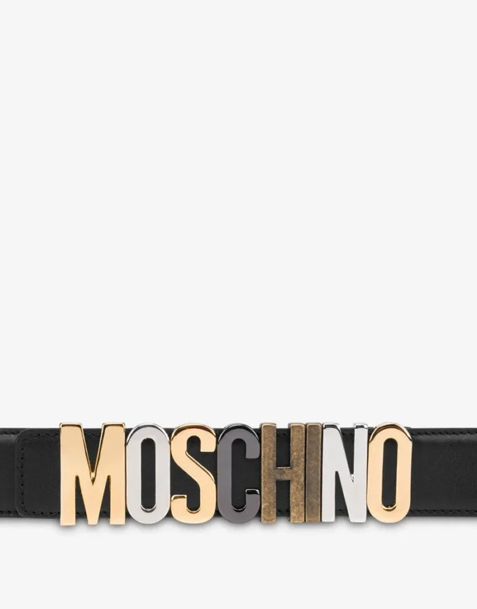 Cintura in pelle di vitello con logo misto