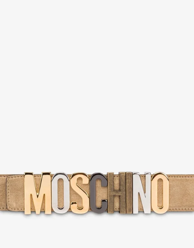 Cintura in pelle di vitello con logo misto
