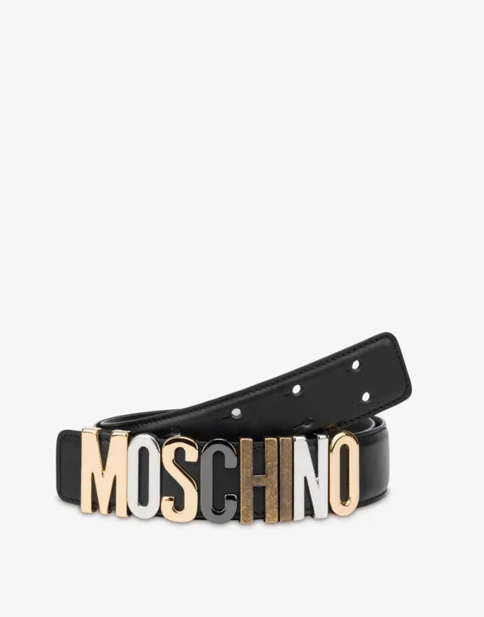 Cintura in pelle di vitello con logo misto