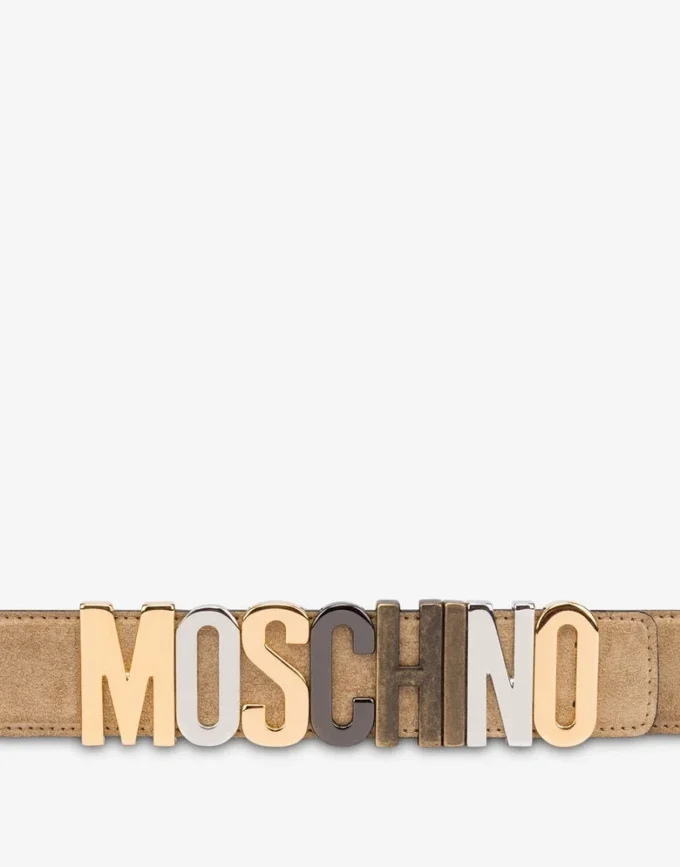 Cintura in pelle scamosciata con logo misto