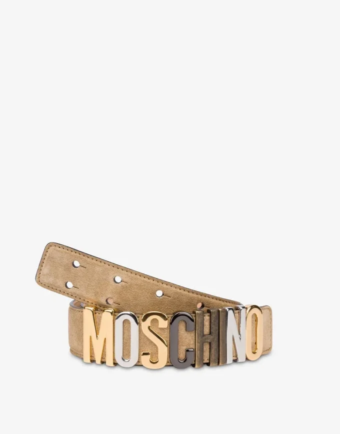Cintura in pelle scamosciata con logo misto