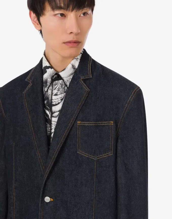 Giacca in denim di cotone blu Giacca in denim di cotone blu