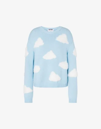 Maglione in misto cotone biologico con stampa archiviata di nuvole