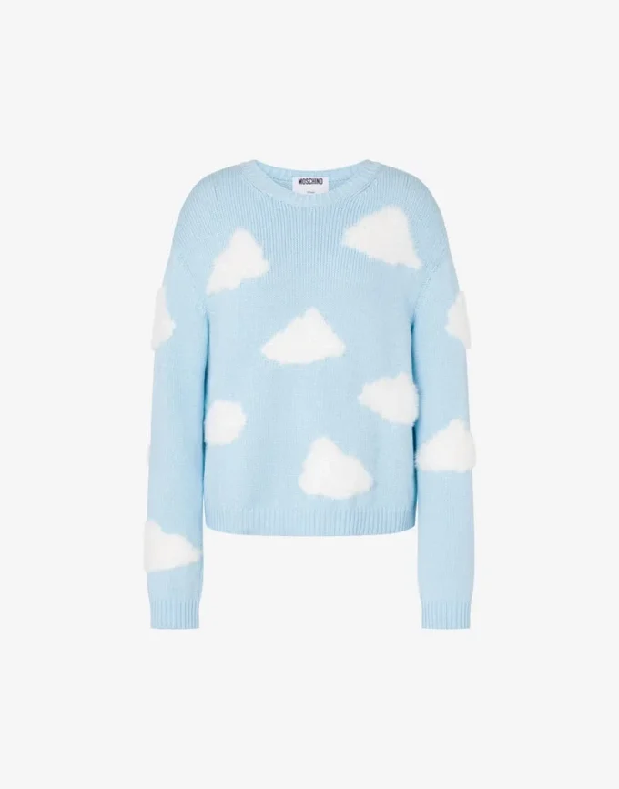Maglione in misto cotone biologico con stampa archiviata di nuvole