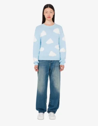 Maglione in misto cotone biologico con stampa archiviata di nuvole