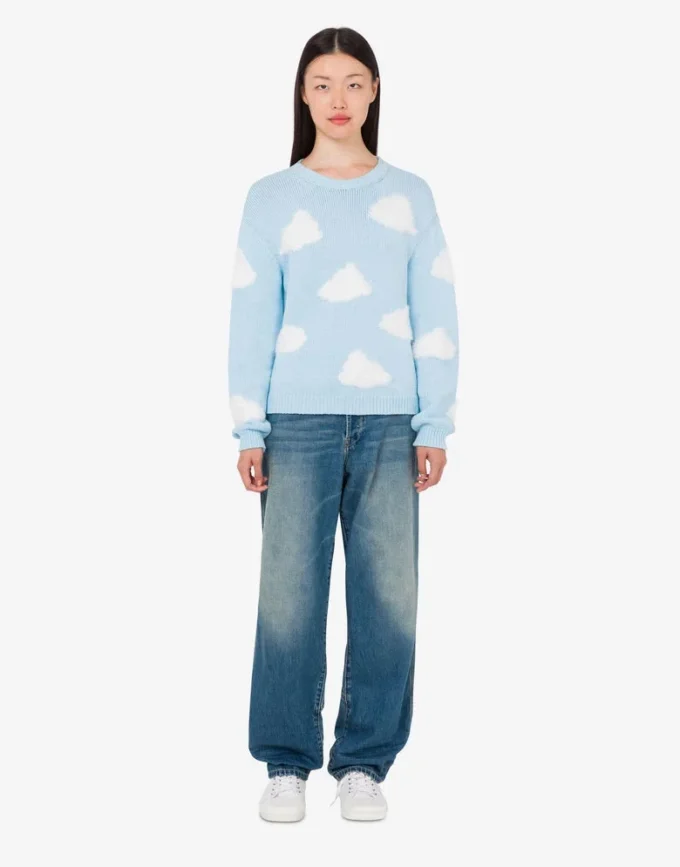 Maglione in misto cotone biologico con stampa archiviata di nuvole