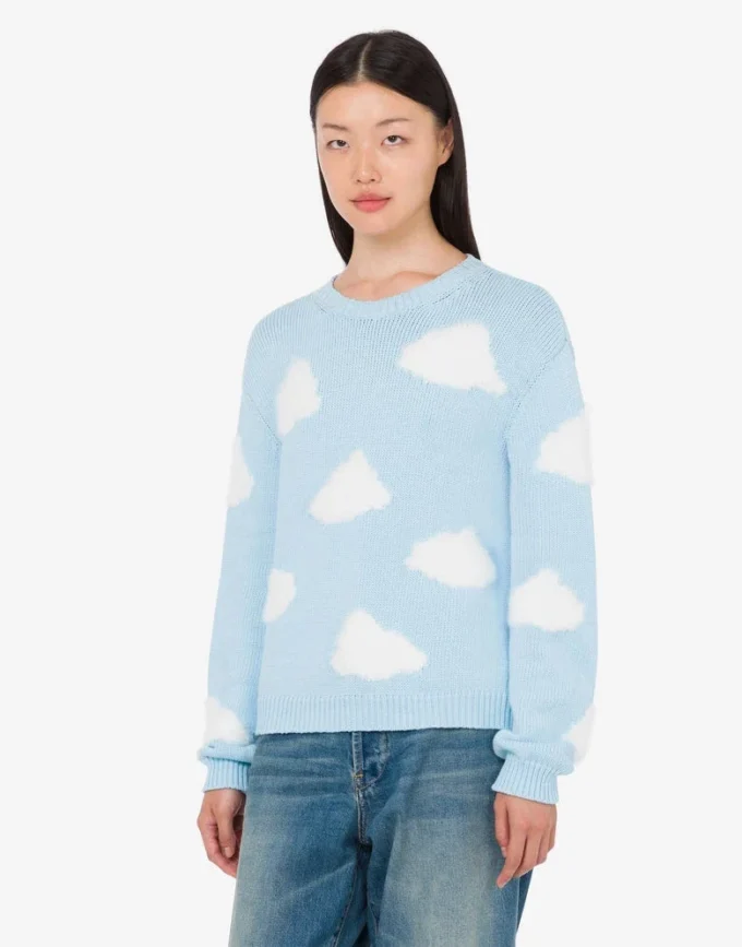 Maglione in misto cotone biologico con stampa archiviata di nuvole