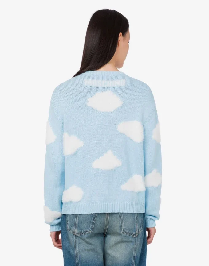 Maglione in misto cotone biologico con stampa archiviata di nuvole