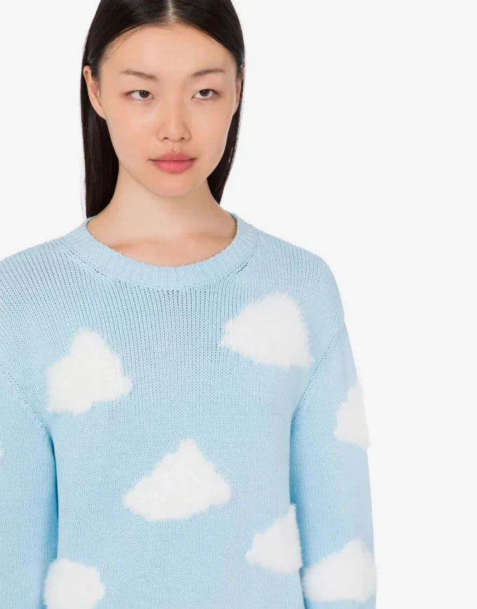 Maglione in misto cotone biologico con stampa archiviata di nuvole