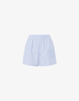 Pantaloncini in popeline a righe Ricamo oca Pantaloncini in popeline a righe Ricamo oca