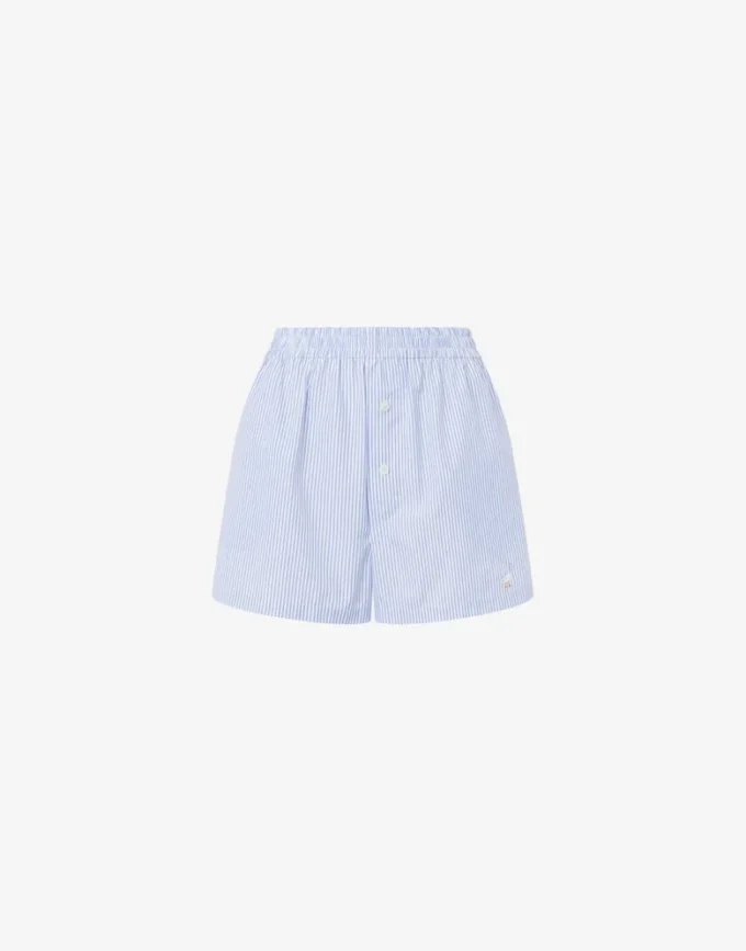 Pantaloncini in popeline a righe Ricamo oca Pantaloncini in popeline a righe Ricamo oca
