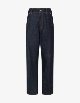 Pantaloni in denim blu Patch con corona d’alloro