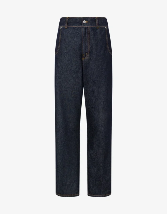 Pantaloni in denim blu Patch con corona d’alloro Pantaloni in denim blu Patch con corona d’alloro
