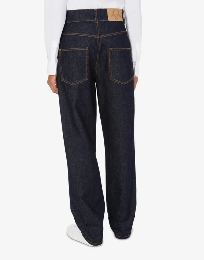 Pantaloni in denim blu Patch con corona d’alloro Pantaloni in denim blu Patch con corona d’alloro