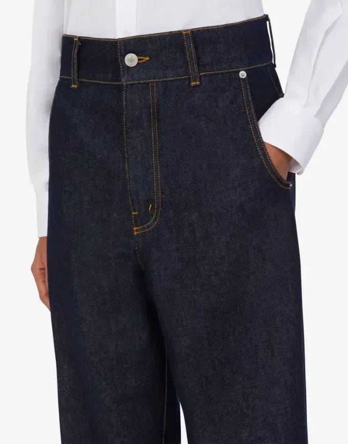 Pantaloni in denim blu Patch con corona d’alloro Pantaloni in denim blu Patch con corona d’alloro
