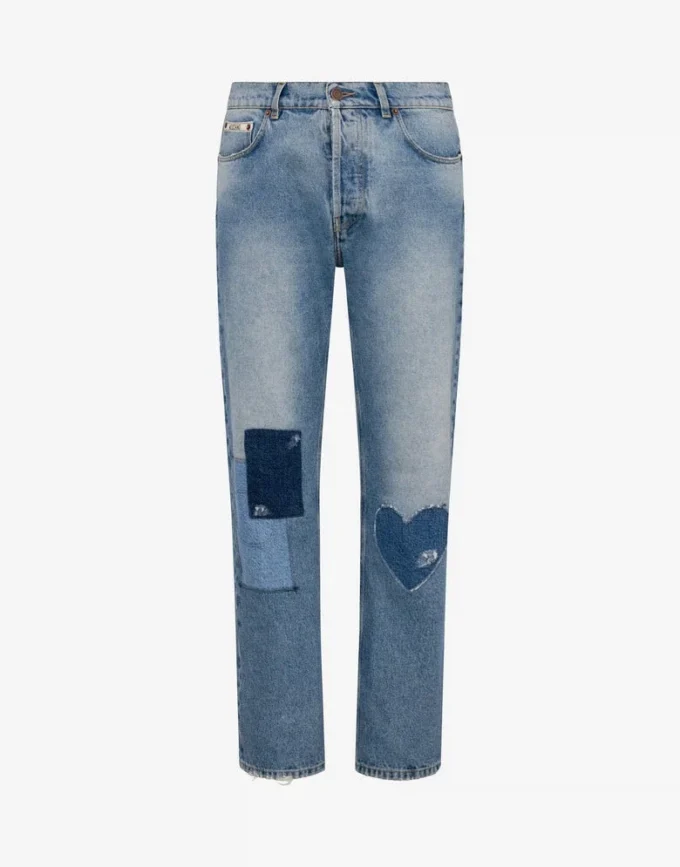 Pantaloni in denim di cotone patchwork Pantaloni in denim di cotone patchwork