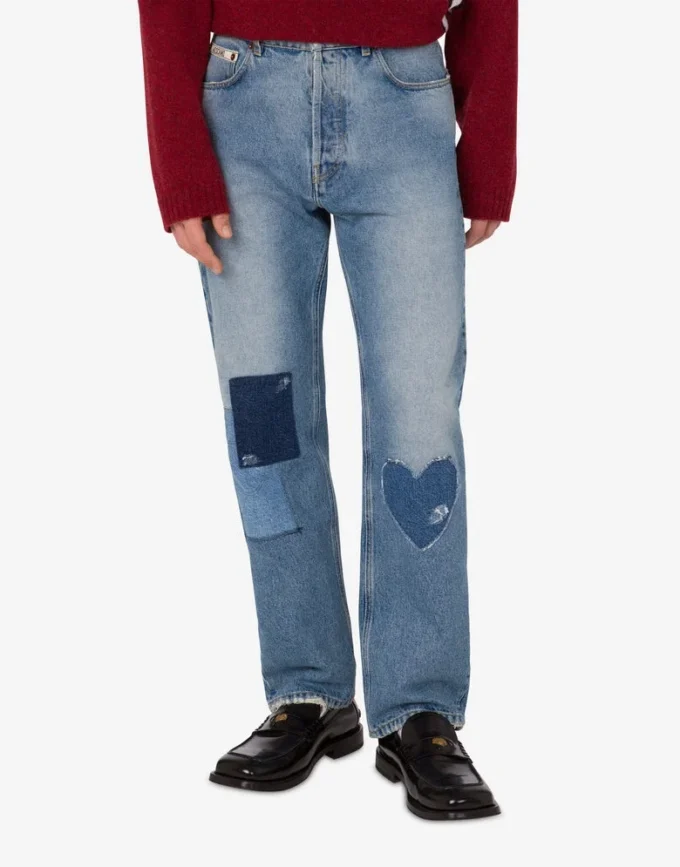 Pantaloni in denim di cotone patchwork Pantaloni in denim di cotone patchwork