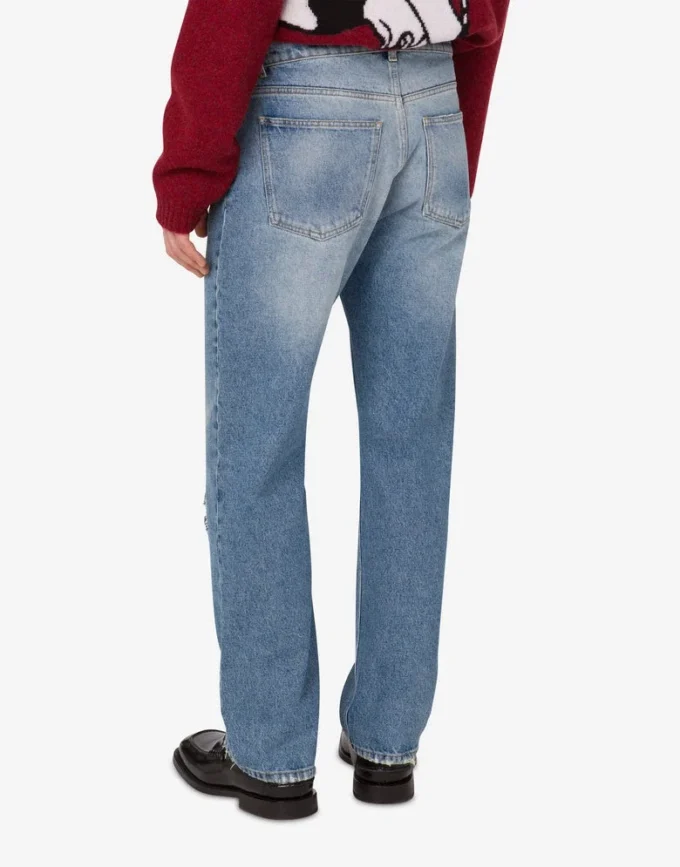 Pantaloni in denim di cotone patchwork Pantaloni in denim di cotone patchwork