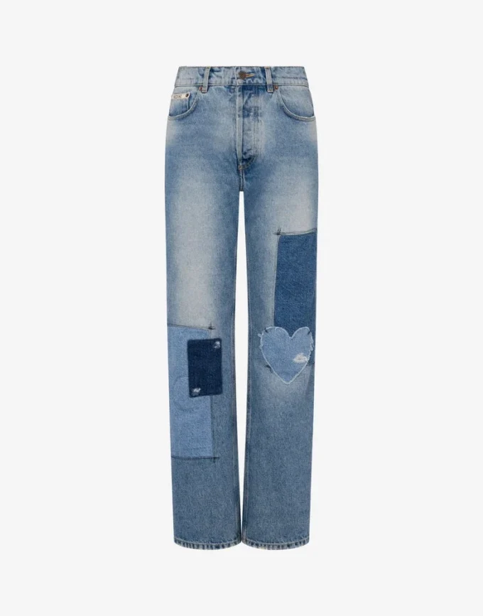 Pantaloni in denim patchwork Pantaloni in denim patchwork