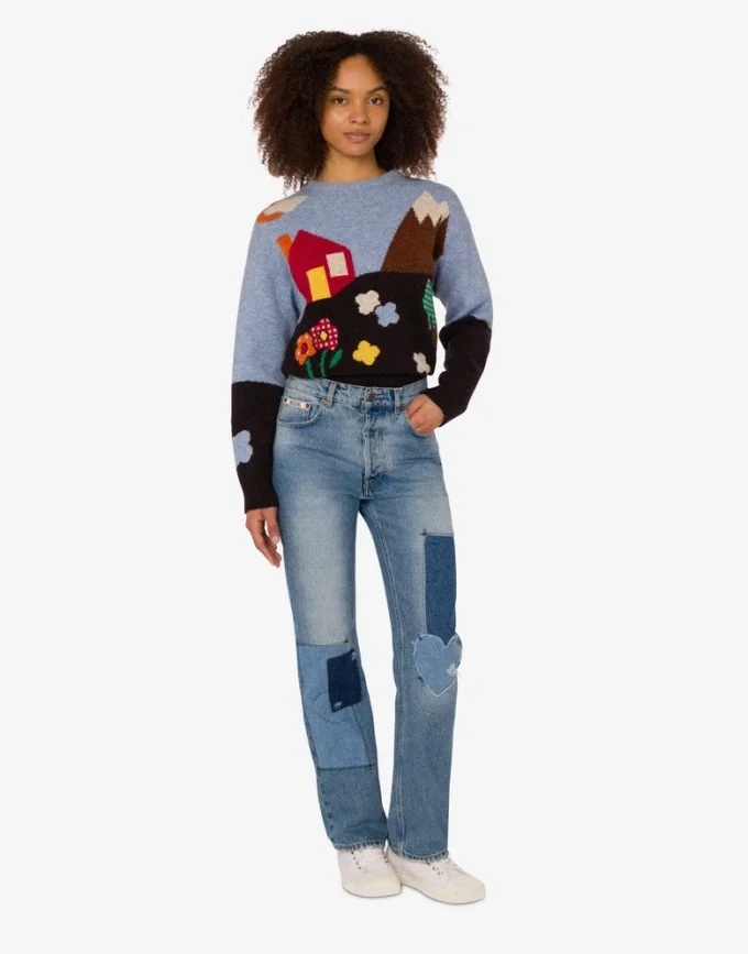 Pantaloni in denim patchwork Pantaloni in denim patchwork