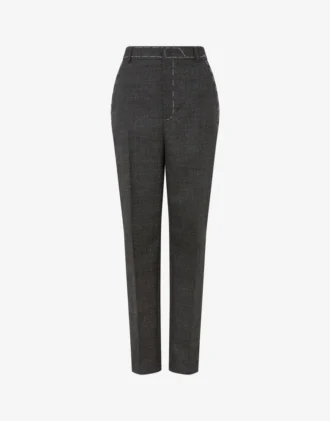 Pantaloni in tela di lana ricamata